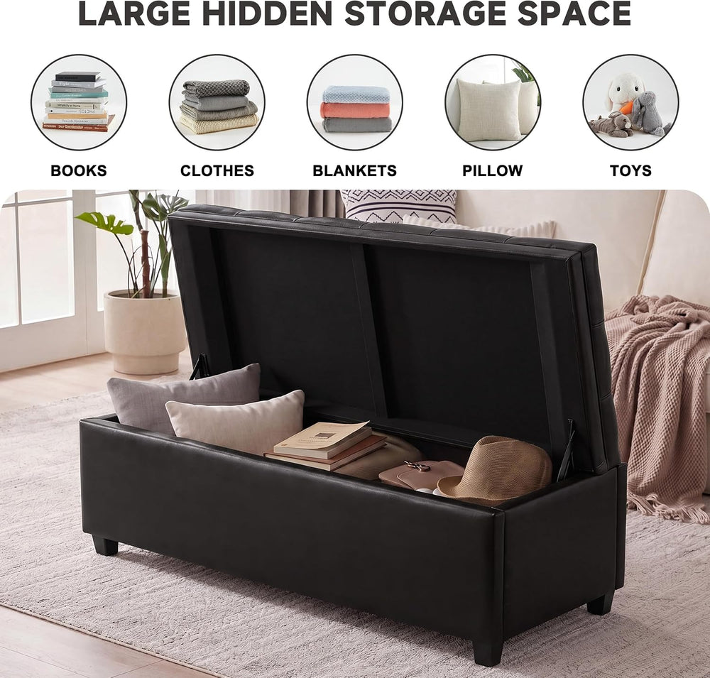Mangodan 43 Inch Storage Ottoman, Tufted Ottoman with Storage