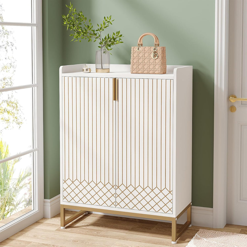 LITTLE TREE Modern White Shoe Cabinet with Doors for Up to 25 Pairs, 5-Tier W...