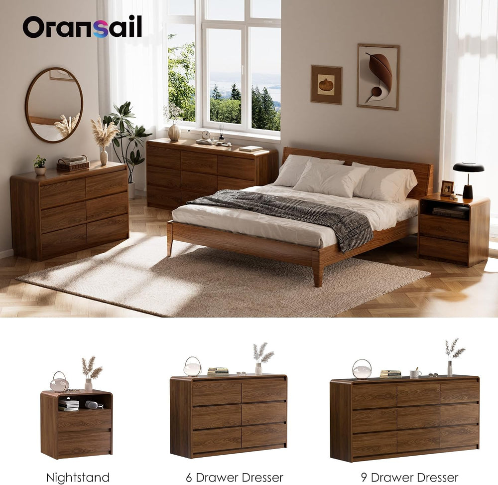 Oransail 9 Drawer Dresser, 63" Wide Walnut Dresser with Soft-Close Drawers