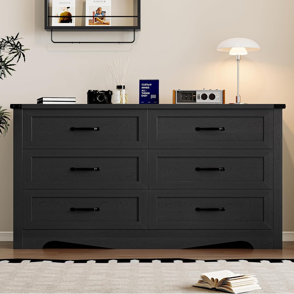 BORNOON 6-Drawer Dresser for Bedroom, Modern Wooden Chest of Drawers with Met...