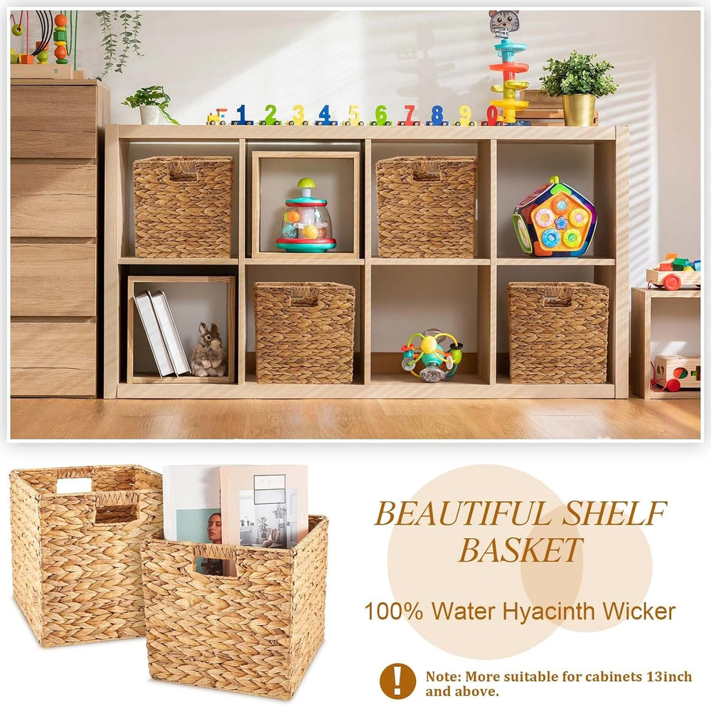 Jinei 12 Pcs Water Hyacinth Storage Baskets 12"x12"x12" Wood C...