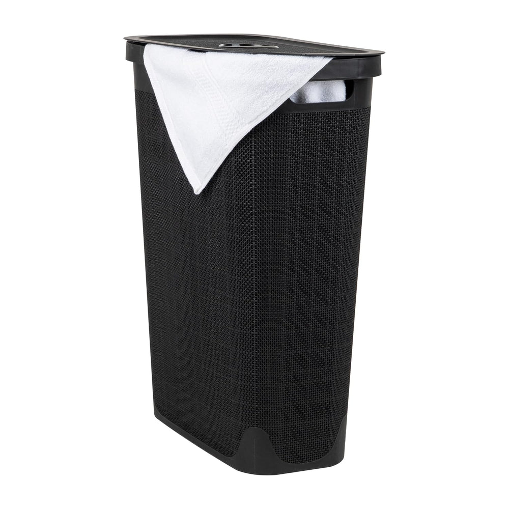 Mind Reader Slim Laundry Hamper with Lid, 40L Clothes Basket, Linen Design, P...