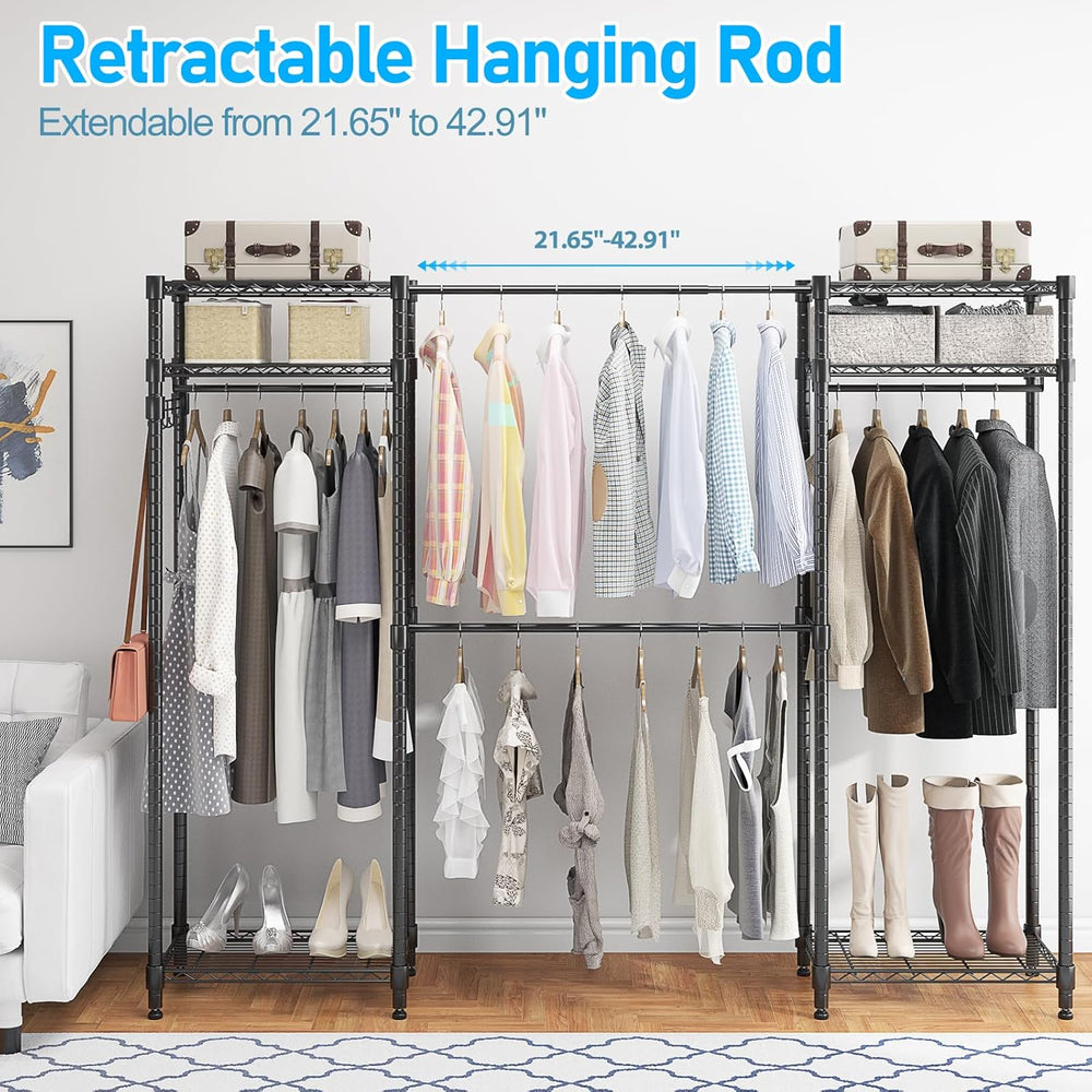 Homdox Heavy Duty Garment Rack with Extendable Hanging Rods, Adjustable Metal...