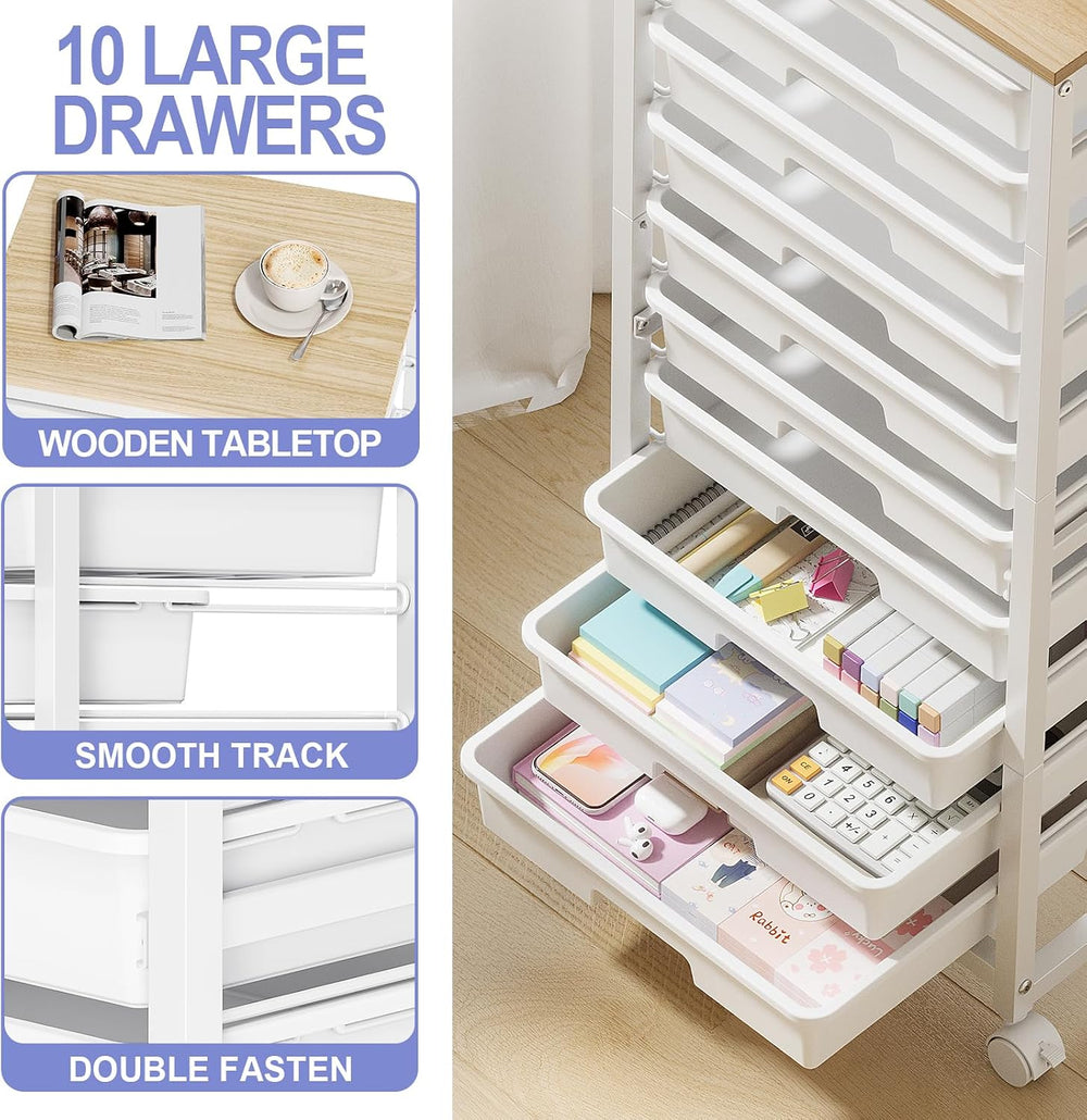 SYKIARIOL Rolling Cart with Drawers,White