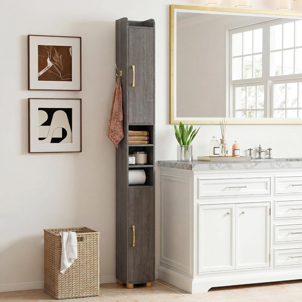 Tangkula Narrow Bathroom Cabinet, 69.5” Tall Storage with 2 Doors & Adjus...