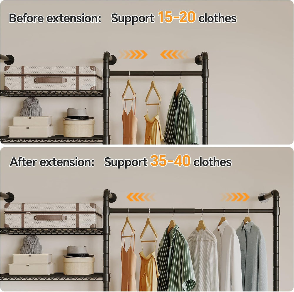 Higeego W4 Wall Mounted Clothes Rack, Industrial Pipe Clothing Rack, Black