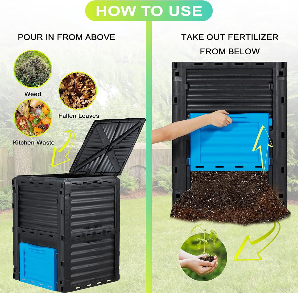 Garden Compost Bin 80 Gallon (300L) Large, Outdoor Composter from PP Material...