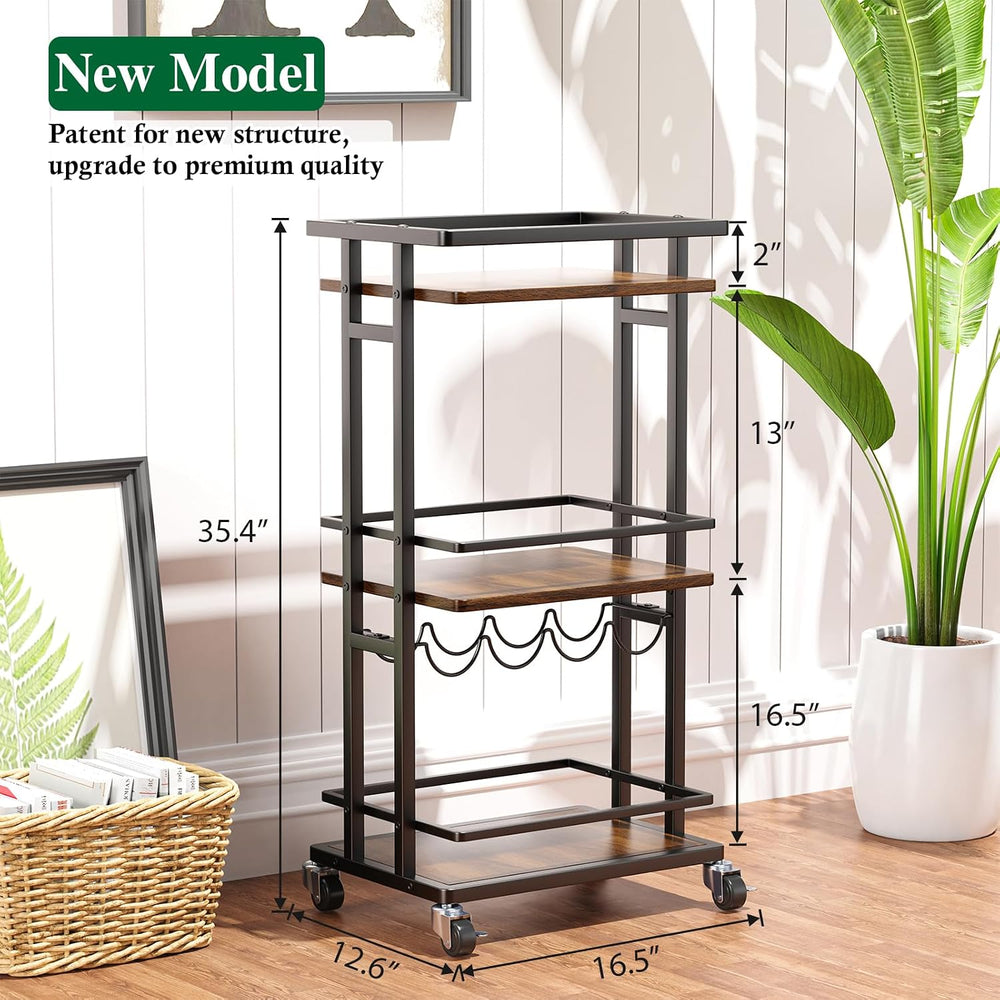 OKZEST 3-Tier Bar Cart for Home, Mini Rolling Liquor Cabinet & Serving Cart