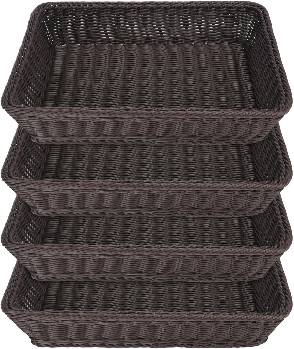 Poly Wicker Baskets 4 Pack 16 inch Coffee Large Wicker Baskets Storage – Rust...