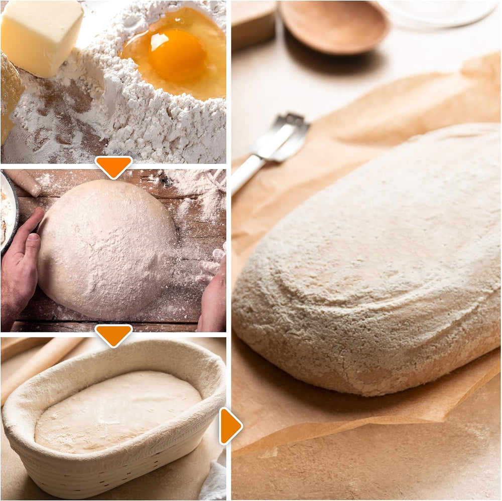 10'' Oval Banneton Bread Proofing Basket w/Cloth Liners & Scraper...