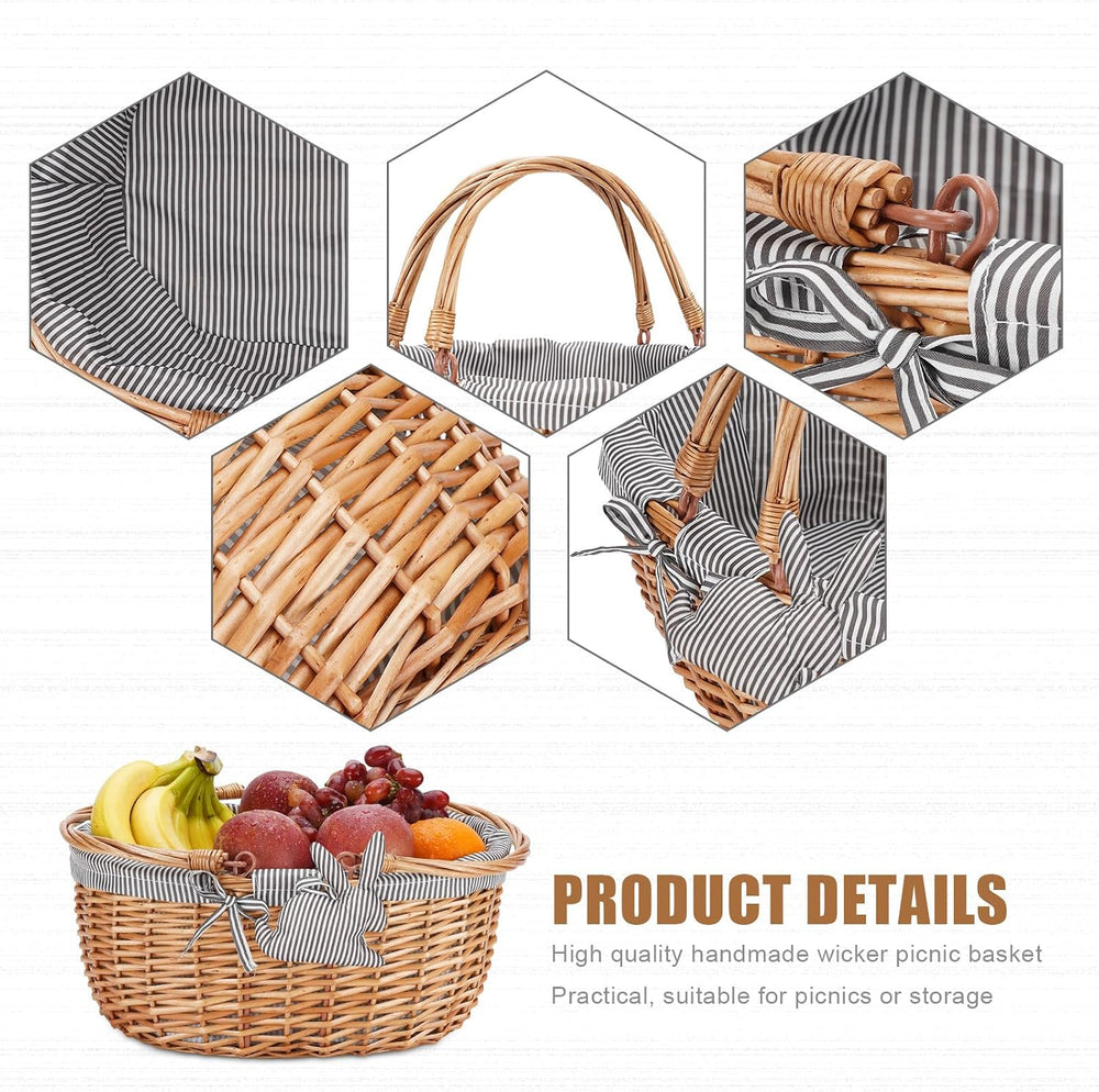 Good GAIN Picnic Basket with Folded Handles,Wicker Empty Basket.Grey