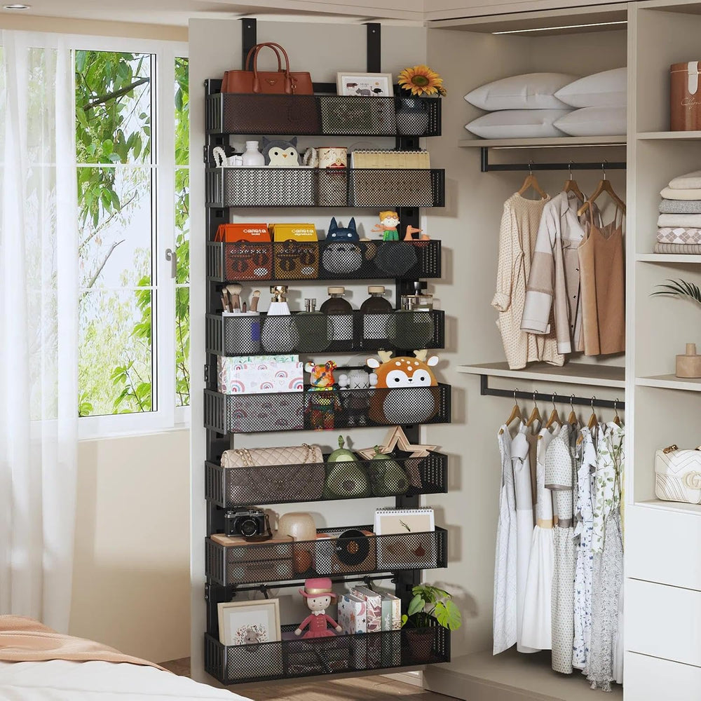 Over The Door Organizer, 8-Tier Heavy-Duty Metal Mesh Rack, Adjustable Large ...