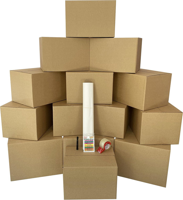 Uboxes Moving Boxes 1 Room Bigger Moving Kit - 14 Boxes Plus Supplies & Tape, Brown Kraft