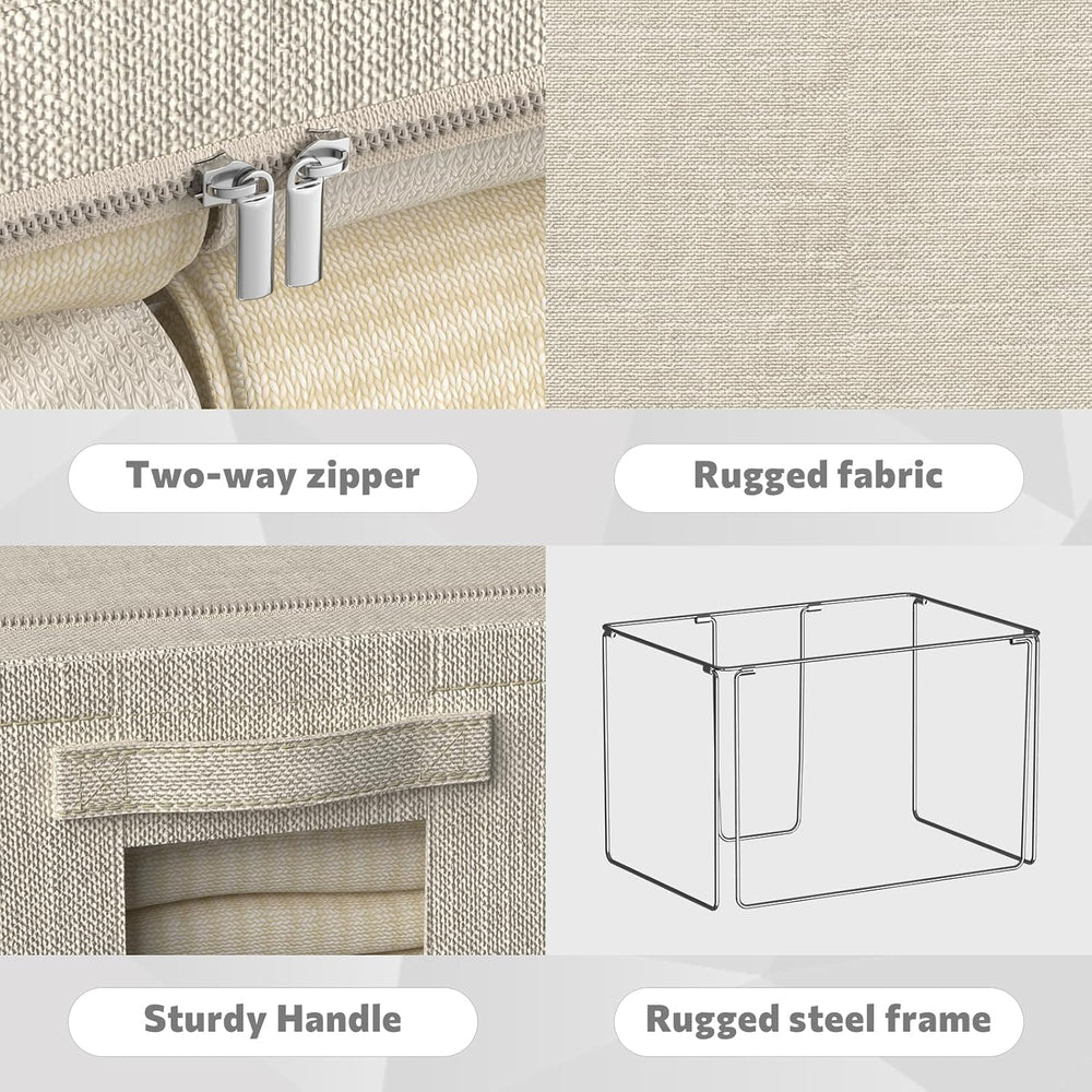 FHSQX 6 Pack Clothes Storage Bins with Metal Frame,Beige, 22L