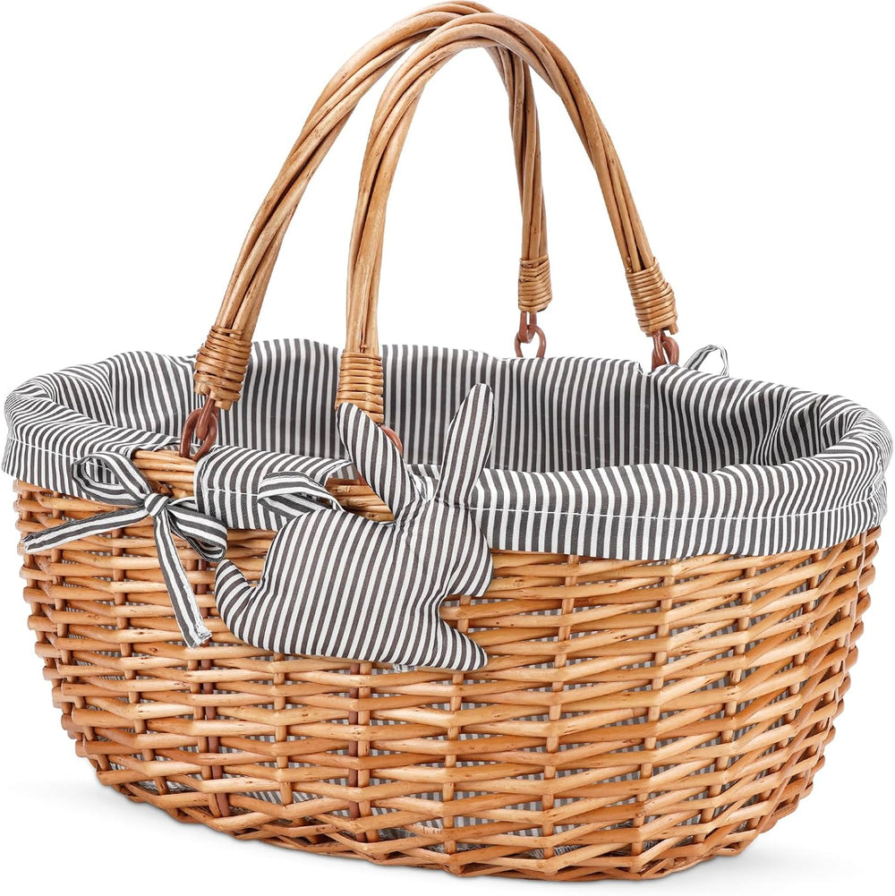 Good GAIN Picnic Basket with Folded Handles,Wicker Empty Basket.Grey