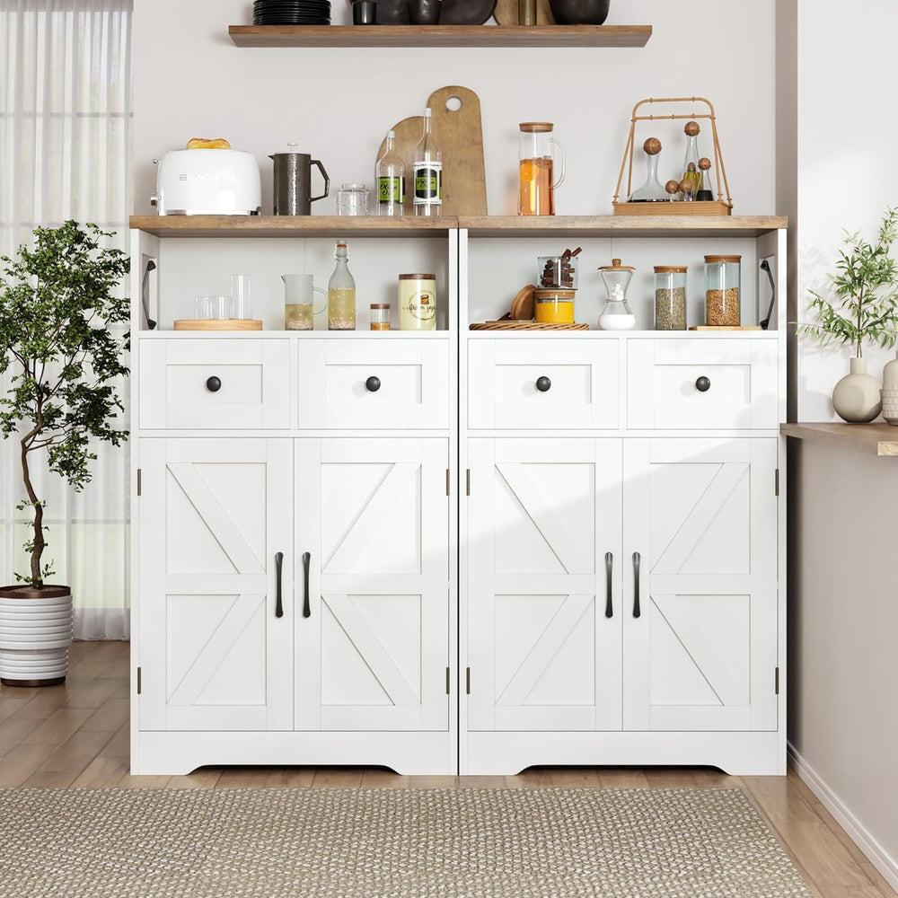 Farmhouse Storage Cabinet with Drawers, Small Kitchen Pantry Cabinet, White
