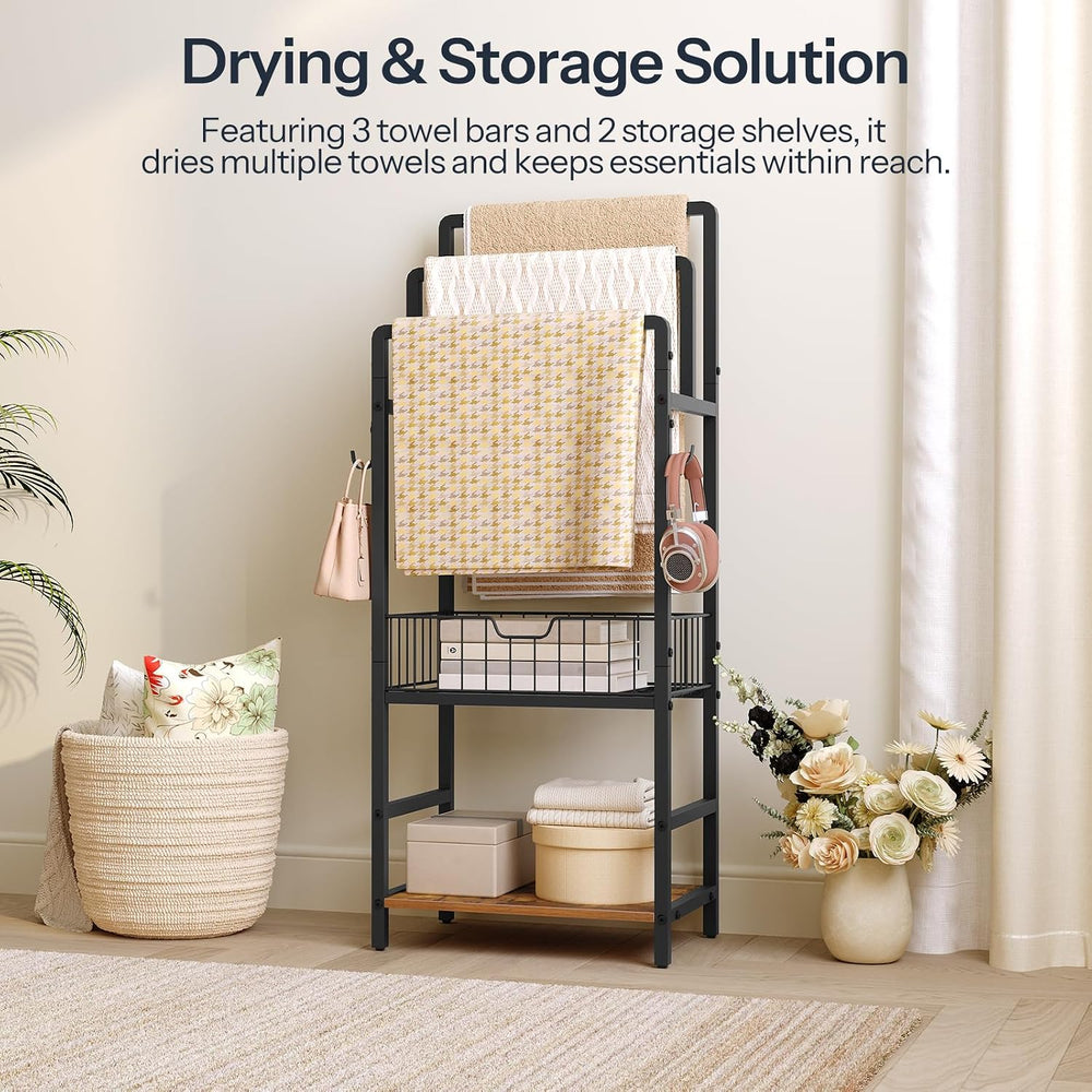 HOOBRO 3-Tier Freestanding Towel Rack with Storage Shelf for Bathroom