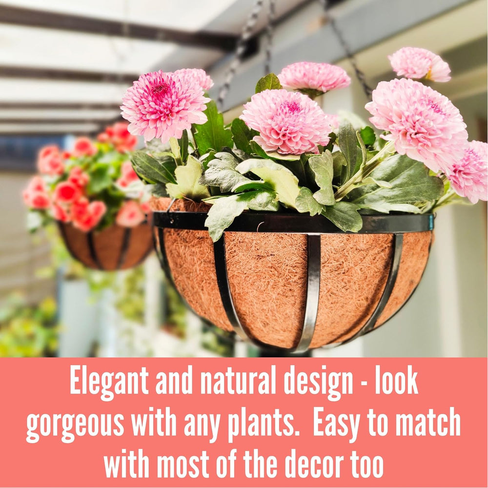 LaLaGreen Garden Hanging Baskets (14 in, 6 Pack) Black Iron Coco Liner Pots