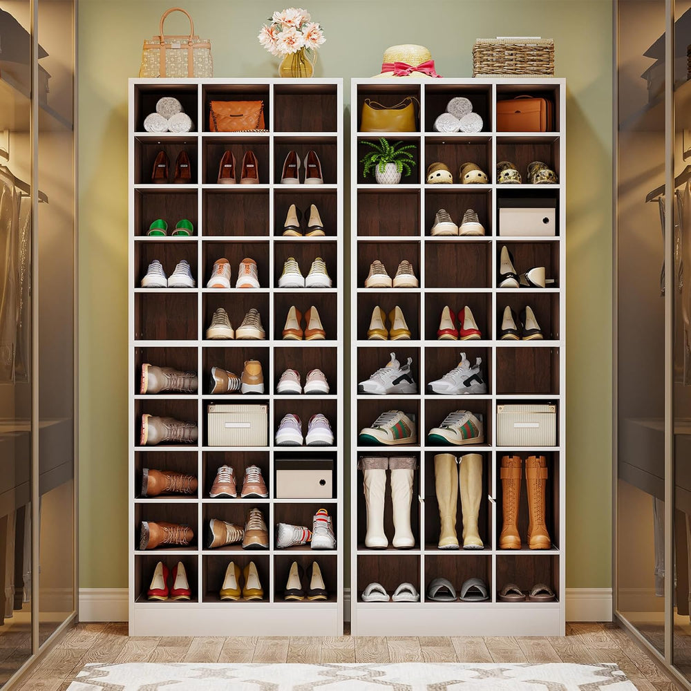 Tribesigns 10-Tier Shoe Storage Cabinet, White and Brown Wooden Shoe Rack wit...