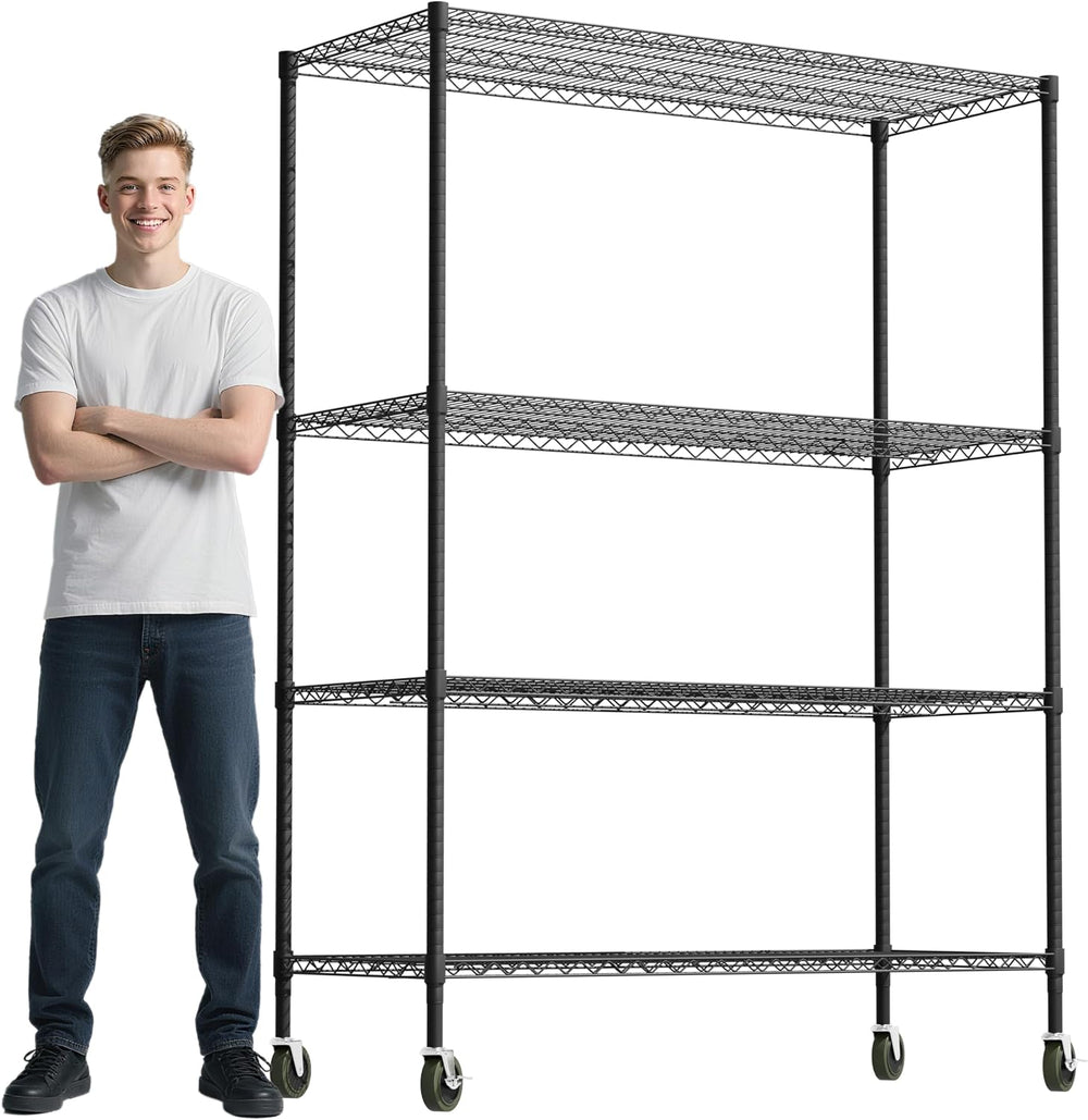 Whitmor 4 Tier Storage Shelves with Wheels, Heavy Duty Metal Shelving Unit, 6...