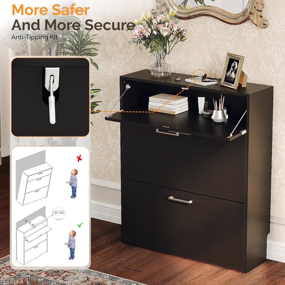 VINGLI Black Shoe Cabinet for Entryway, Modern Slim Shoe Rack Storage with 3 ...