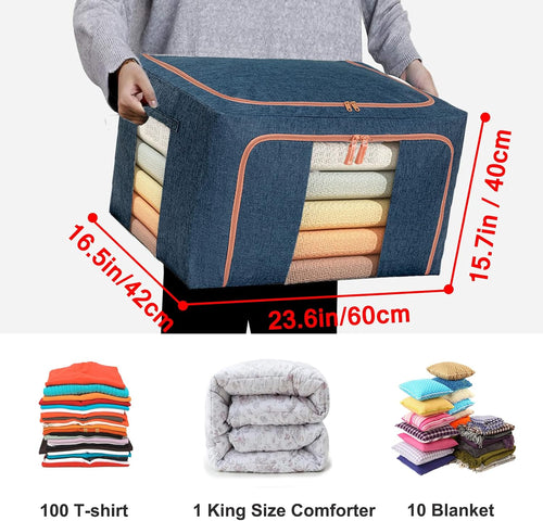 100l large storage bags,stackable clothes storage bins with shown in use