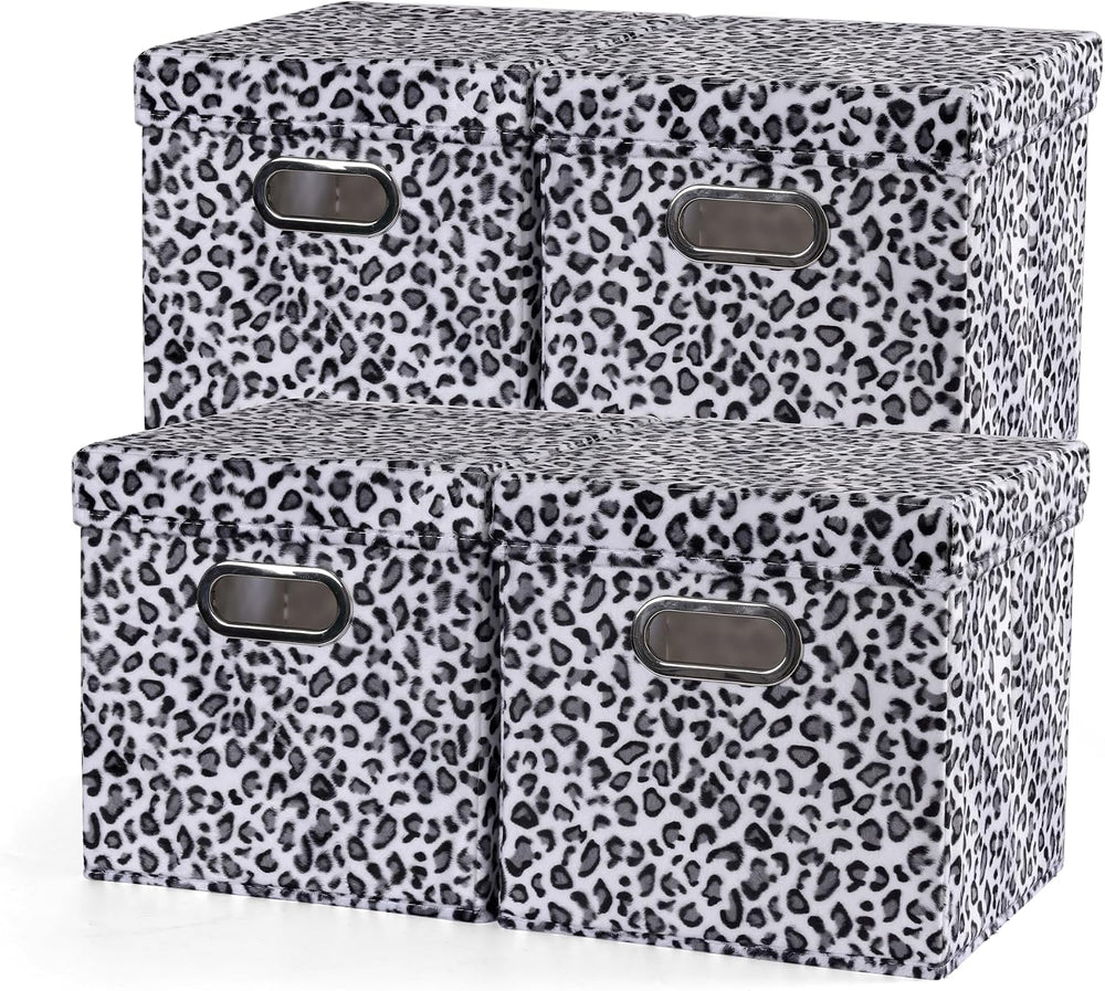 ANMINY Leopard Cheetah Print Storage Cubes Bins with Lids, 11Inch 4PCS