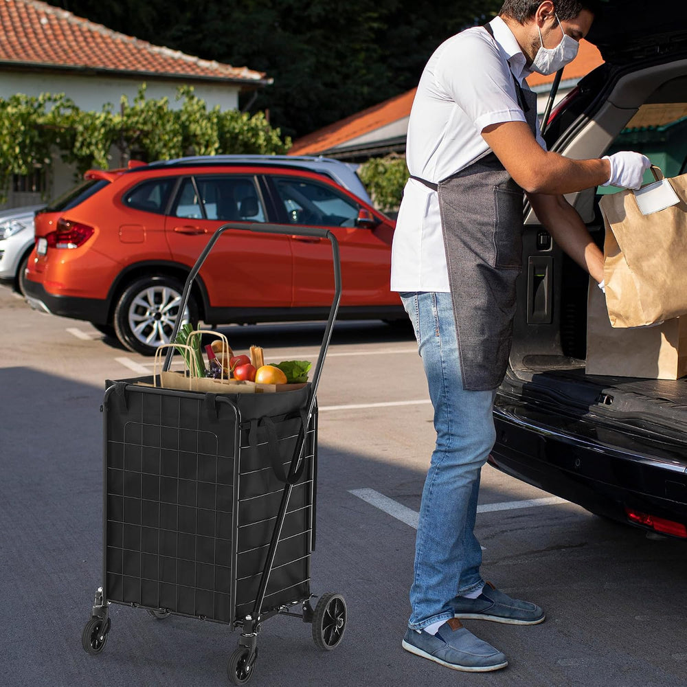 DWVO Folding Shopping Cart with Waterproof Liner, Collapsible Utility Cart