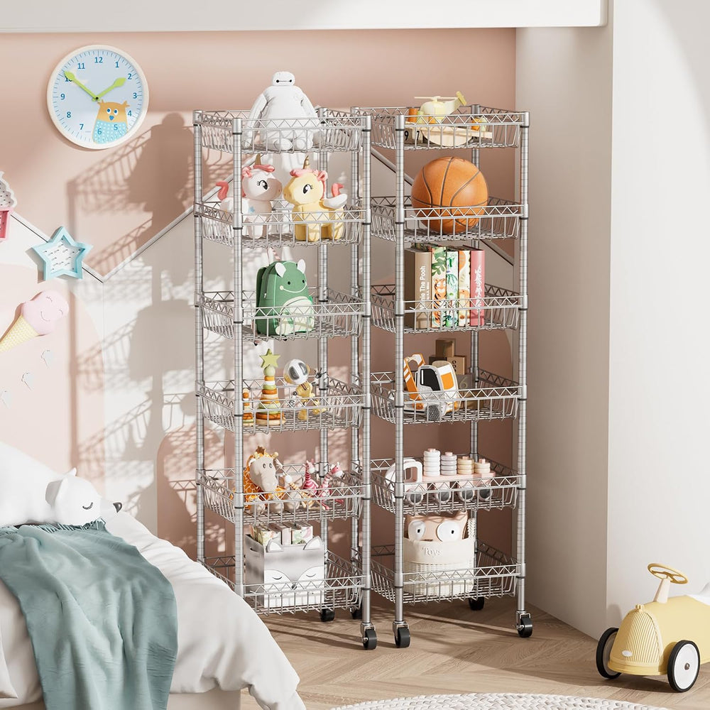 Basket Shelves Closet Rack with Wheels Metal Pantry Wire Shelf Unit