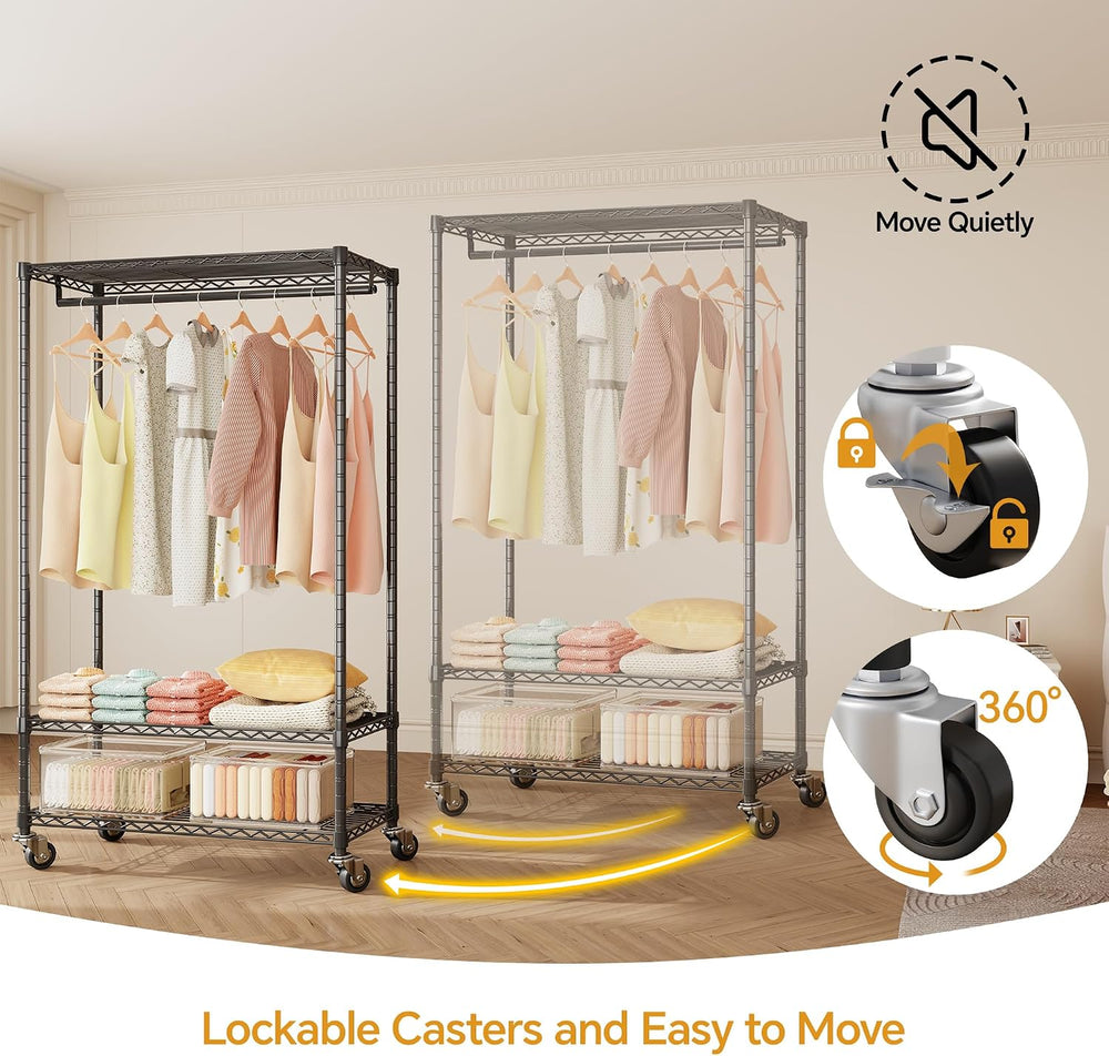 Higeego H4 Heavy Duty Clothes Rack, Black Clothing Rack with Grey Cover