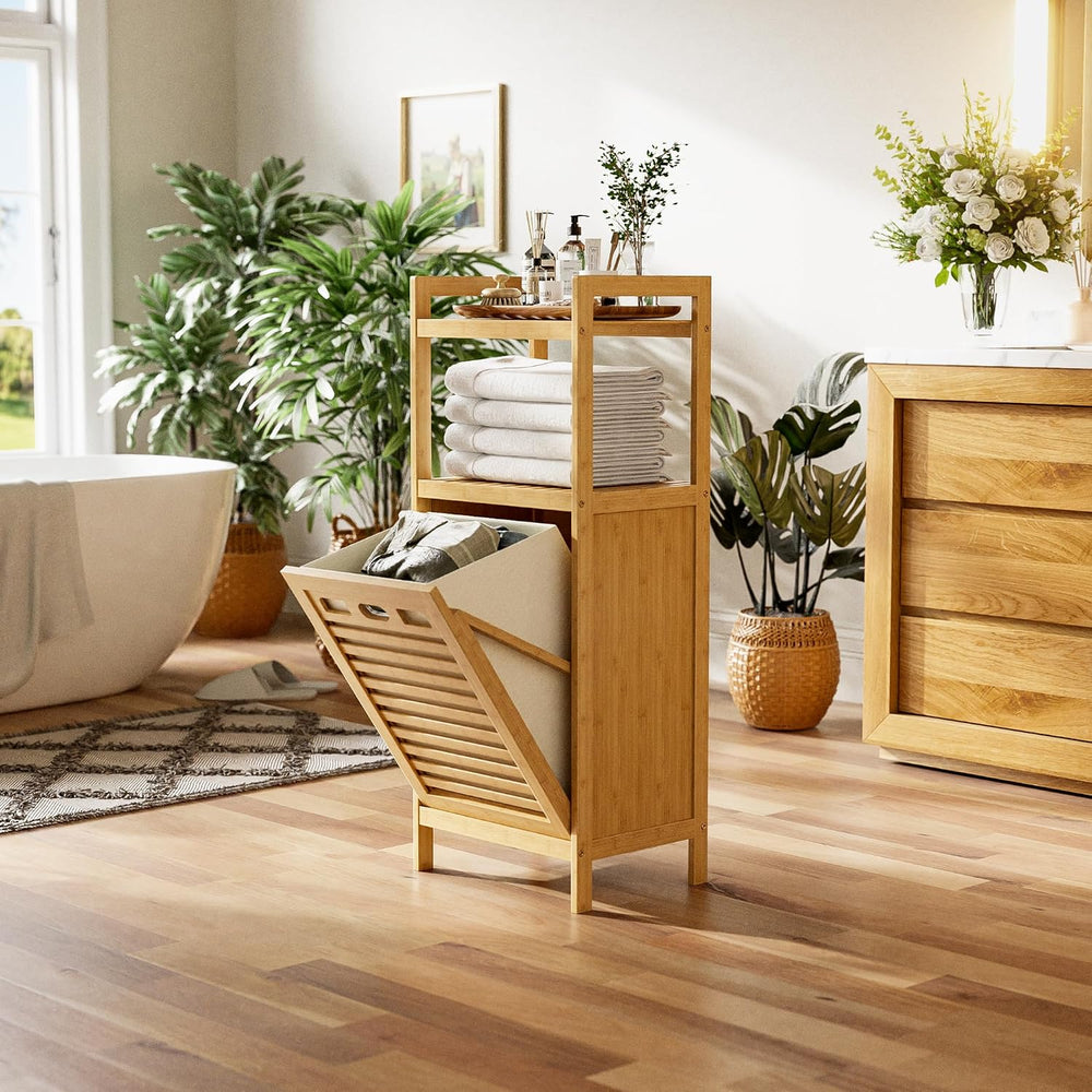 HITNET Tilt Out Laundry Hamper, Bamboo Laundry Basket with Foldable Bag and 2...