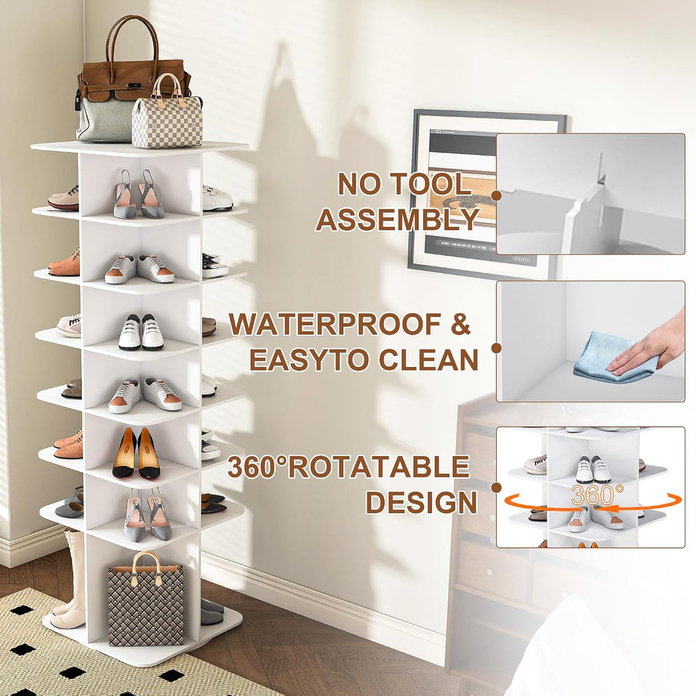 7-Tier Rotating Shoe Rack Tower, 360° Spinning Shoe Organizer for Closet, Fre...