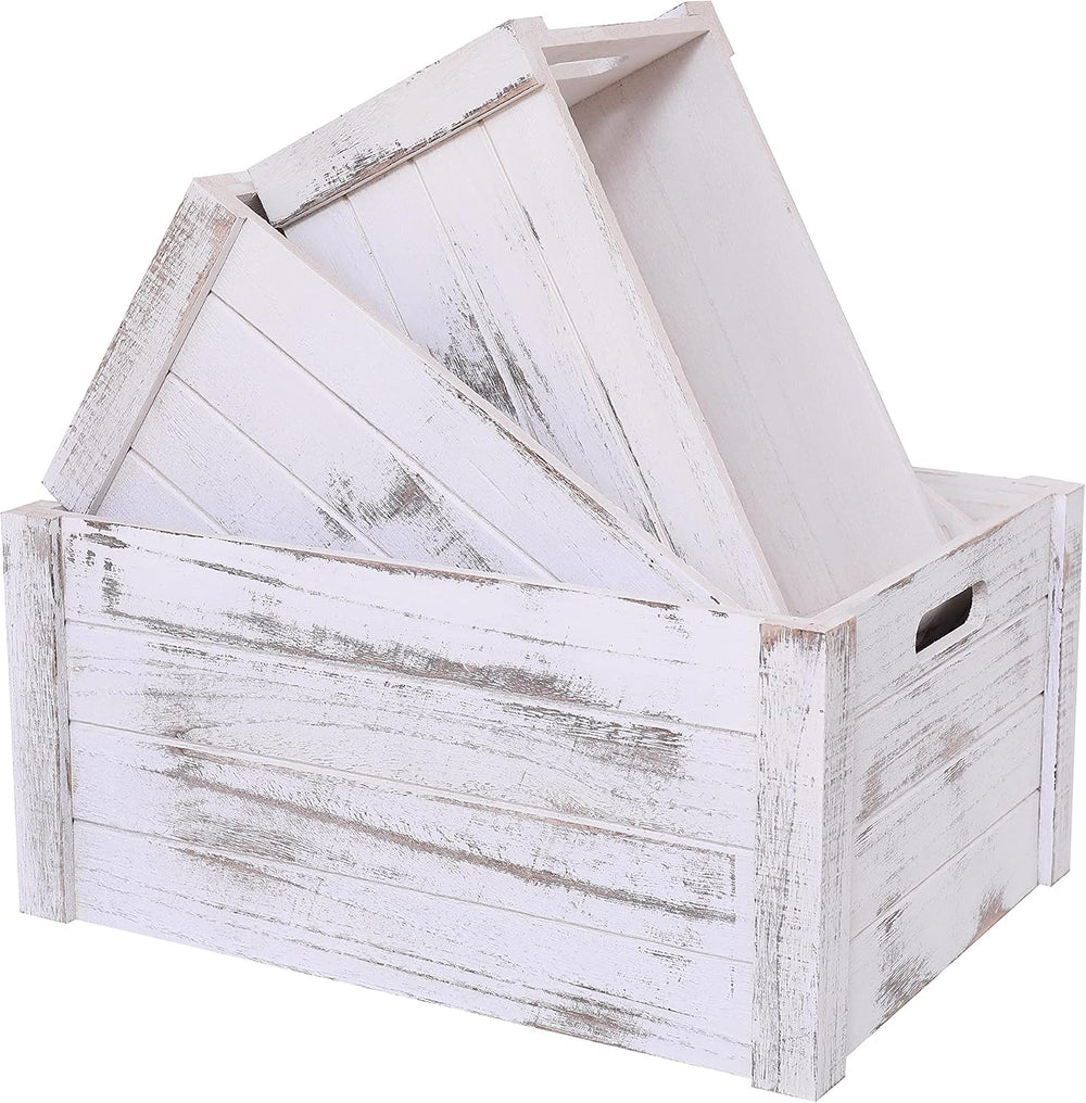 Farmhouse Antique White Wooden Crate For Storage,Rustic Decorative Boxes,Set ...