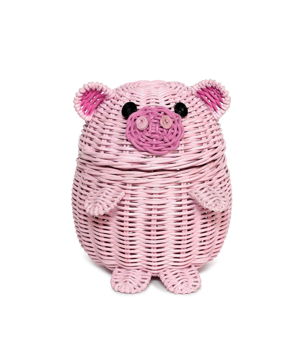 G6 COLLECTION Pig Rattan Storage Basket With Lid Decorative Bin Home Decor Ha...