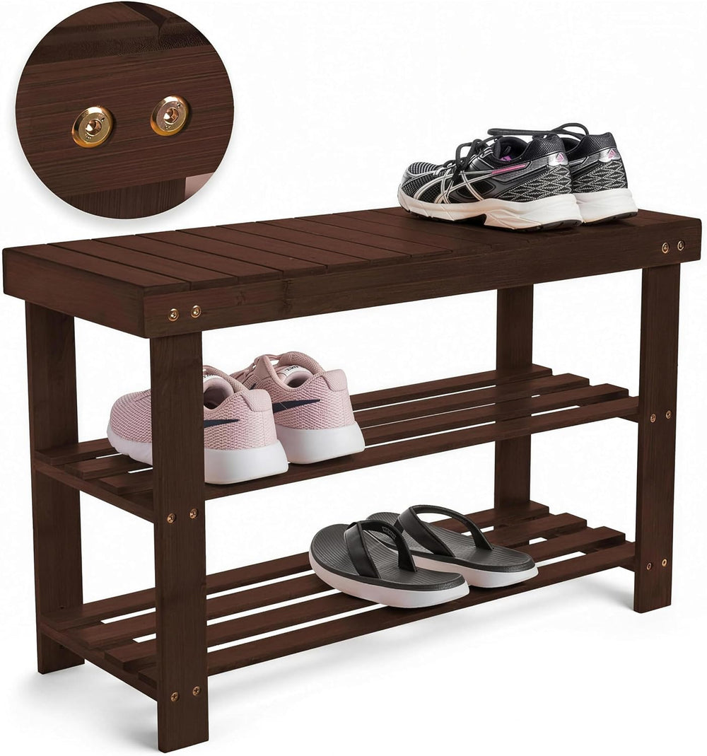 Homemaid Living Bamboo 3 Tier Shoe Rack Bench, Premium Shoe Organizer or Entr...