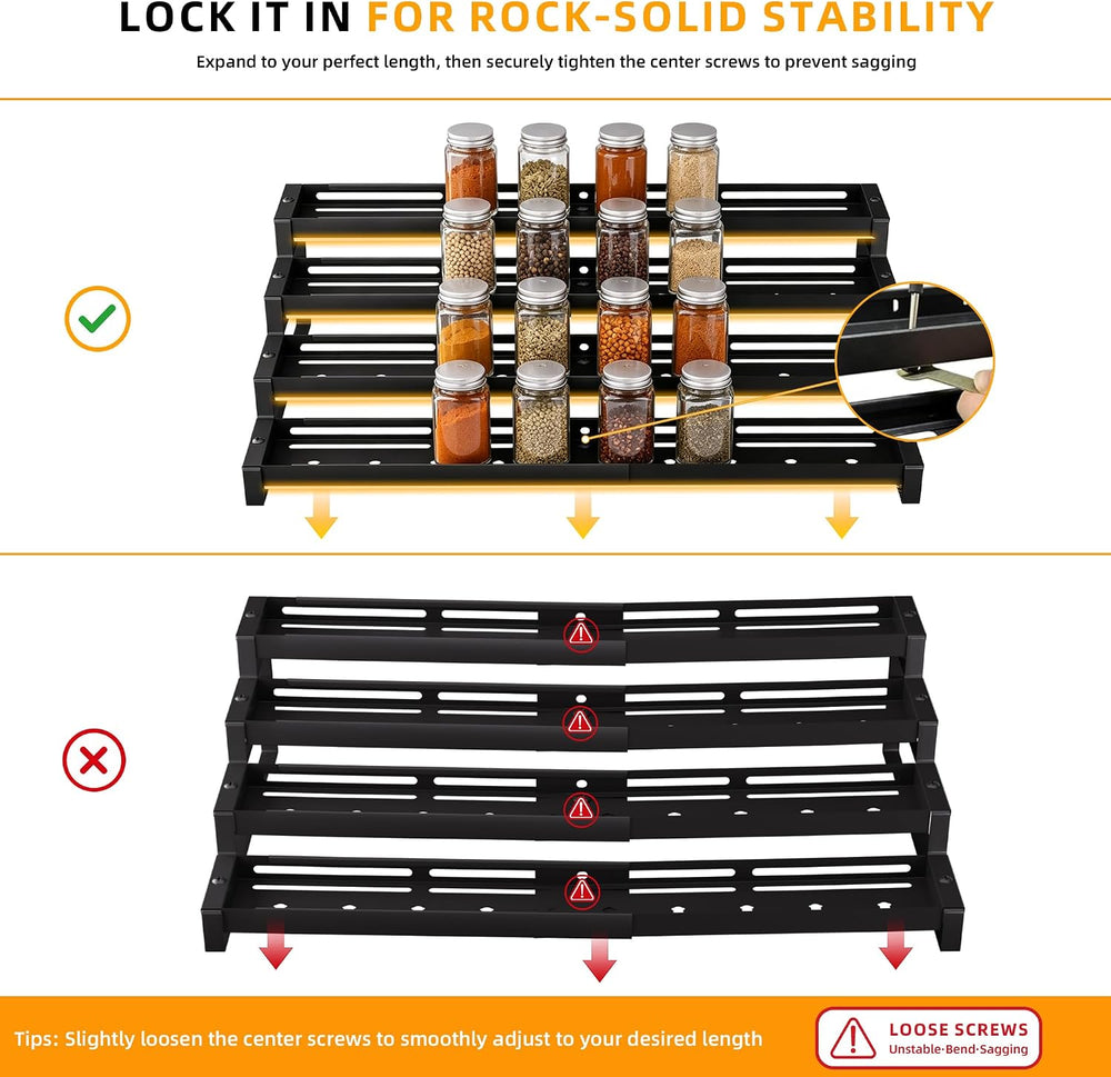 Expandable Spice Rack Organizer for Cabinet, 4-Tier Metal Shelf
