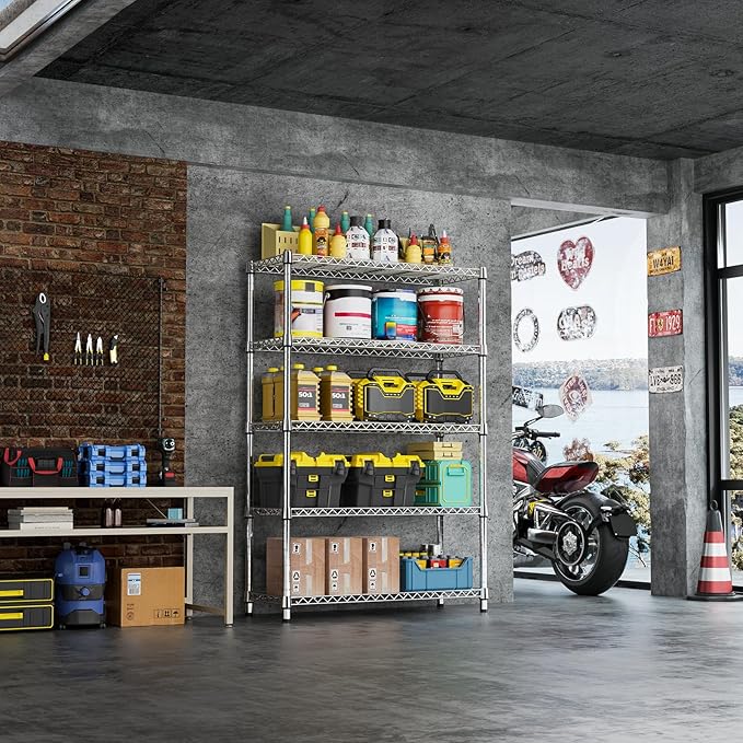 IZEUK 1750LBS Garage Shelving Wide Storage Shelves 5 Tier Metal Shelves Heavy