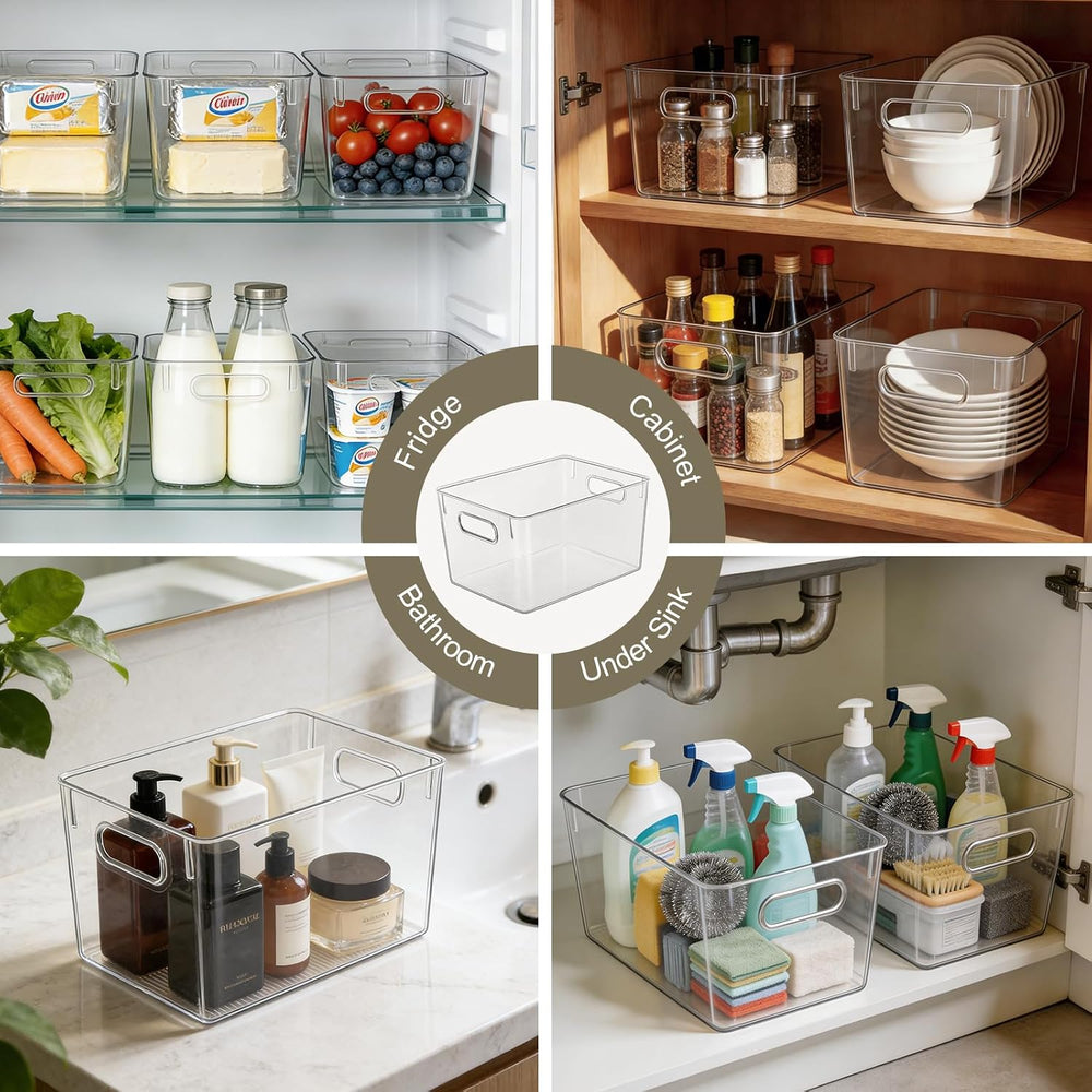 Hudgan 8 Clear Plastic Storage Bins for Pantry Organizer, Kitchen Cabinet