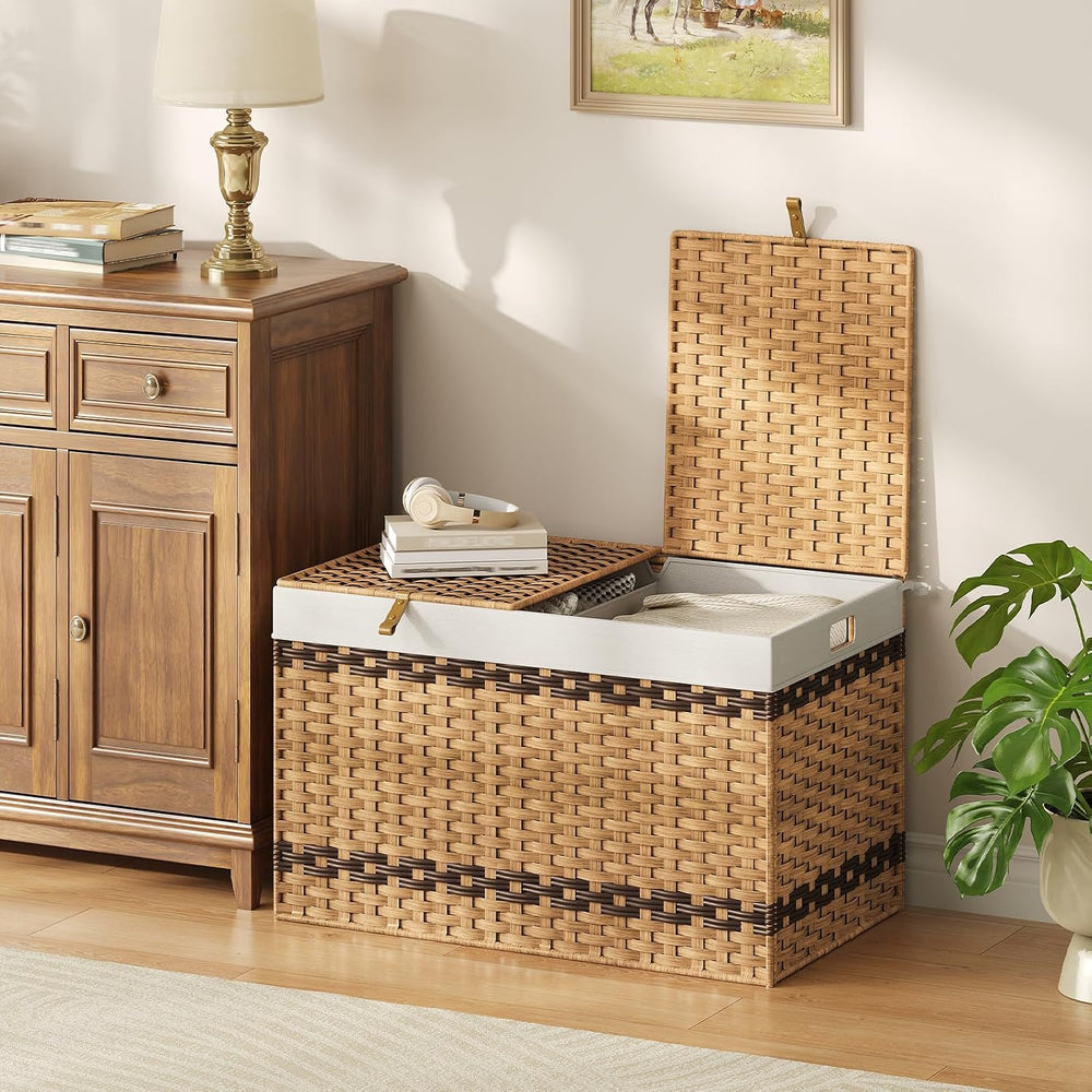 HOOBRO Storage Basket with Lid, 42.3 Gallon (160L) Wicker Storage Basket with...