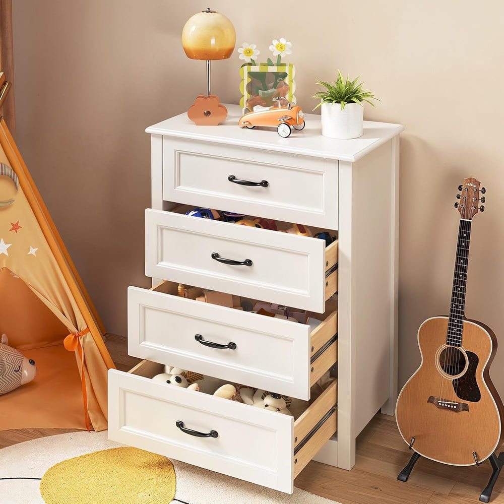 Gizoon 4 Drawer Dresser for Bedroom, Wood Storage Chest, White