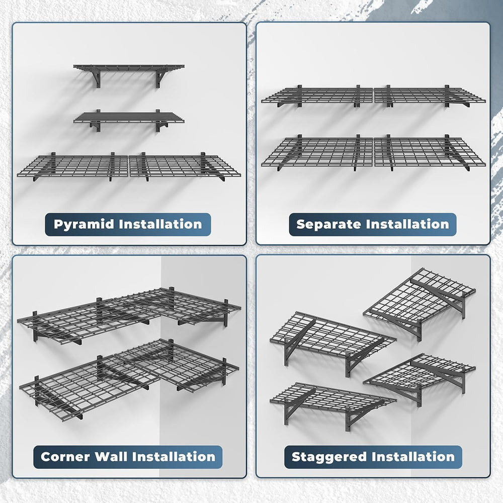 Jusgym 4 Pack Wall Mounted Garage Shelving, 2x3ft, 1400lbs Integrated Grid