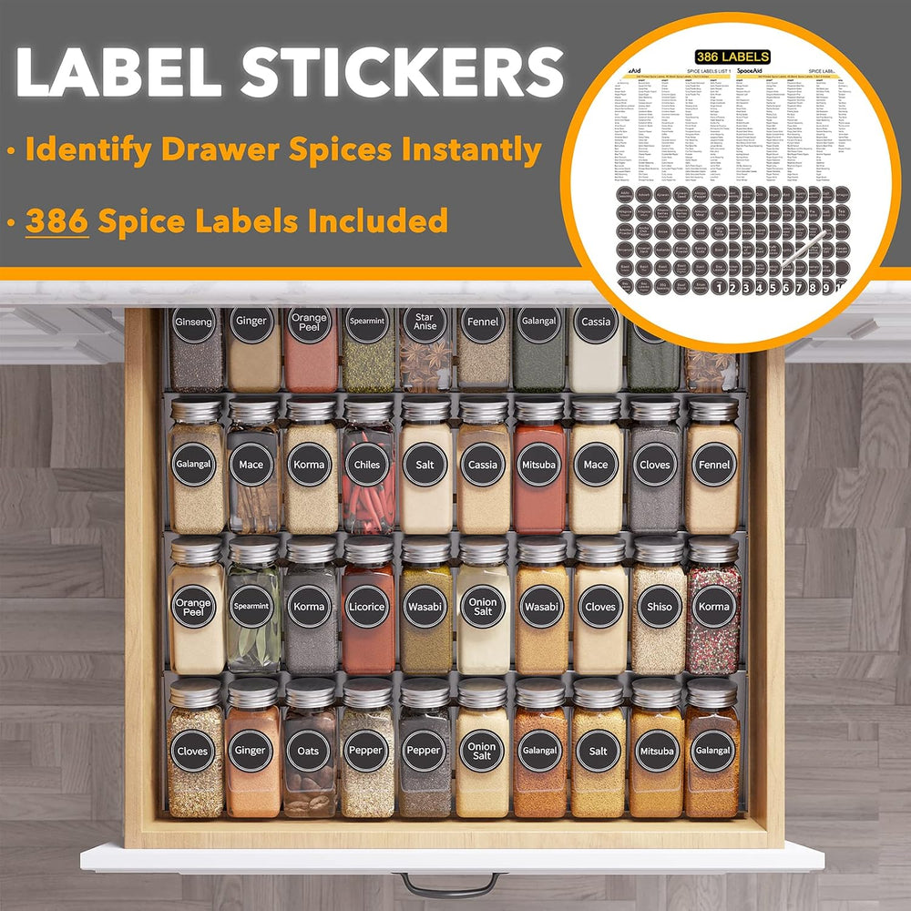 SpaceAid Spice Drawer Organizer with 40 Spice Jars, 386 Spice Labels, 4 Tier ...