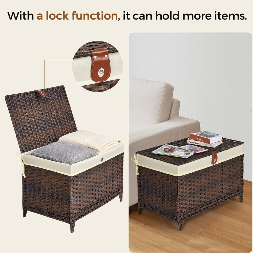 Wicker Storage Basket with Lid, 160L Shelf Basket with Removable Liner Bag