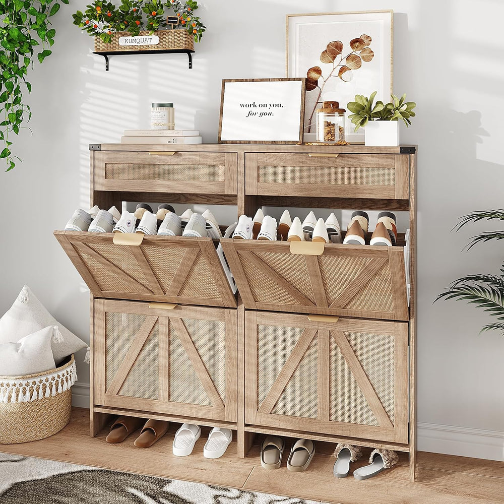 Halitaa Shoe Cabinet with 4 Flip Drawers & 2 Drawers,Farmhouse Shoe Stora...