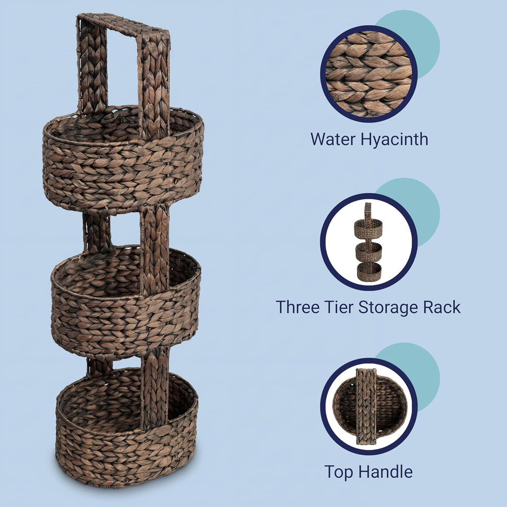 happimess Riverbend 3-Tier Water Hyacinth Storage Tower 35.5", Brown