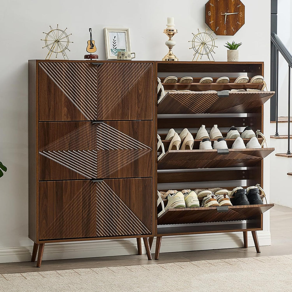 Shoe Cabinet with 3 Flip Drawers, 31.5'' W Narrow Shoe Storage for En...