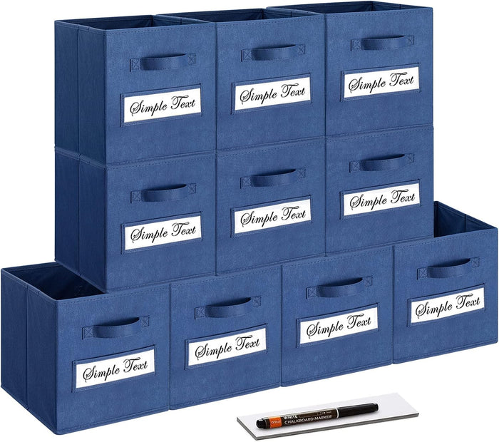 11 Inch Storage Cube,Storage bin (Set of 10) Foldable Fabric Cube Storage Bins with 10 Labels Window Cards & a Pen,Baskets Containers for Shelves,Closet Organizers Box,cube storage,Navy Blue