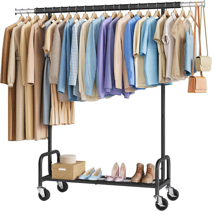 Tajsoon Clothes Rack with Shelf, Adjustable Heavy Duty Load 300 LBS, Black