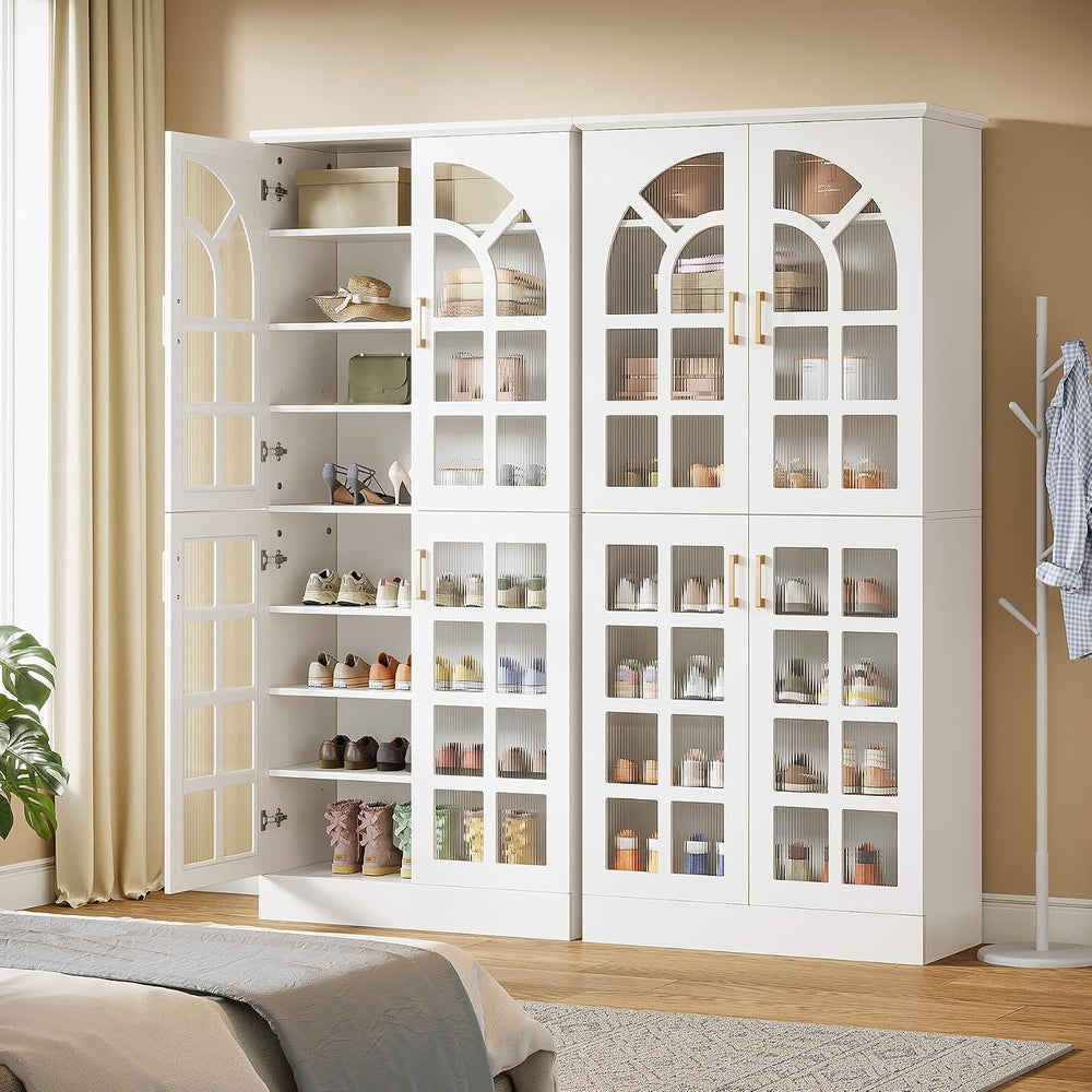 Tribesigns Tall Shoe Cabinet with Doors & Led Light, Set of 2, 8-Tier