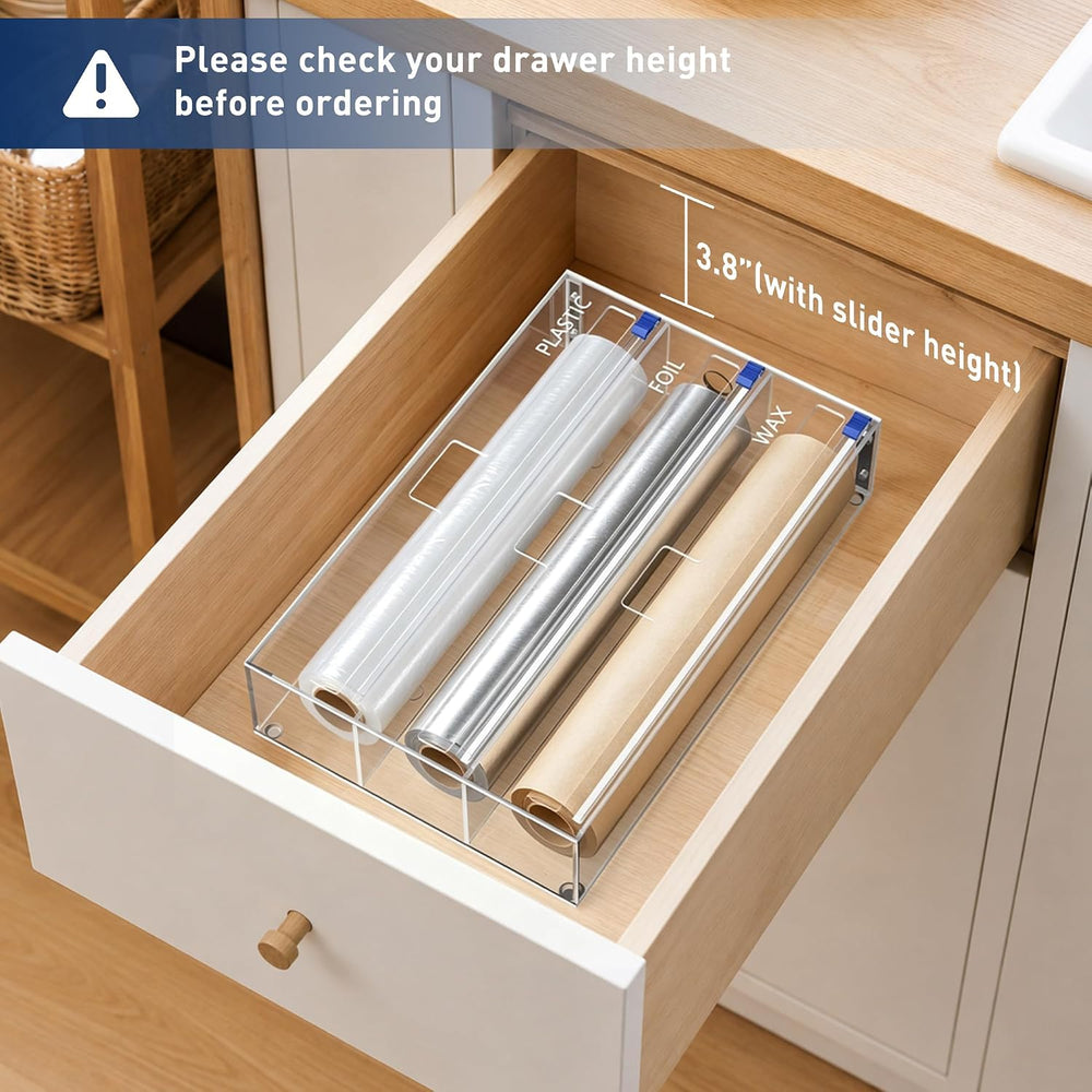 3 In 1 Acrylic Aluminum Foil, Plastic Wrap Organizer with Cutter